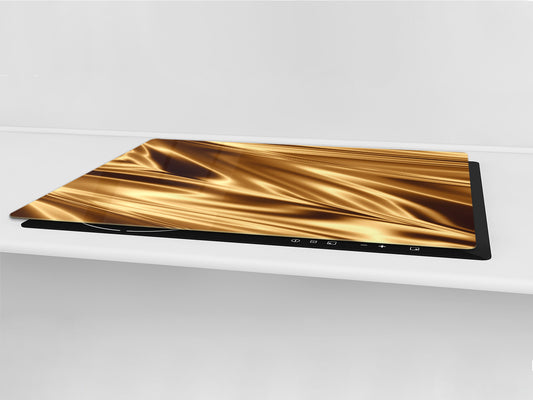 Gigantic Worktop saver and Pastry Board - Tempered GLASS Cutting Board - MEASURES: SINGLE: 80 x 52 cm; DOUBLE: 40 x 52 cm; DD38 Golden Waves Series: Golden fabric texture