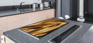 Gigantic Worktop saver and Pastry Board - Tempered GLASS Cutting Board - MEASURES: SINGLE: 80 x 52 cm; DOUBLE: 40 x 52 cm; DD38 Golden Waves Series: Golden fabric texture