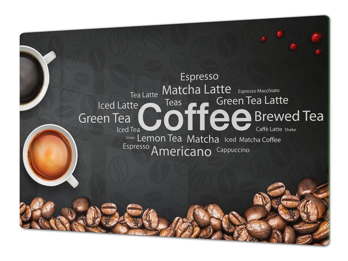 Worktop saver and Pastry Board – Glass Kitchen Board- Coffee series DD07 Coffee inscription 1