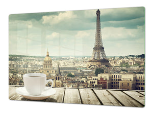 Groß Küchenbrett aus Hartglas und Induktionskochplattenabdeckung; City Series DD12: Coffee in paris