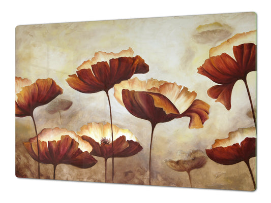 ENORMOUS  Tempered GLASS Chopping Board - Flower series DD06A Poppies 1