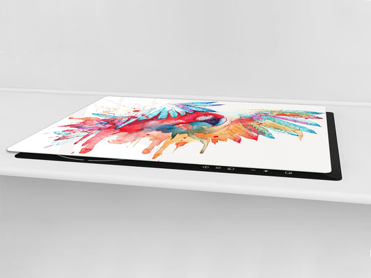 Gigantic Worktop saver and Pastry Board - Tempered GLASS Cutting Board Animals series DD01 Colorful parrot