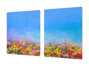 Enorm Schneidbrett aus Hartglas und schützende Arbeitsoberfläche; Flower series DD06A:  Colorful clearing 1
