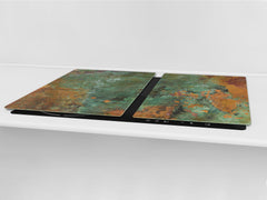 BIG KITCHEN BOARD & Induction Cooktop Cover – Glass Pastry Board DD34 Rusted textures Series: Old copper oxidation