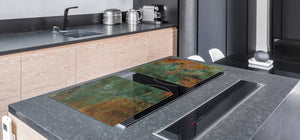 BIG KITCHEN BOARD & Induction Cooktop Cover – Glass Pastry Board DD34 Rusted textures Series: Old copper oxidation