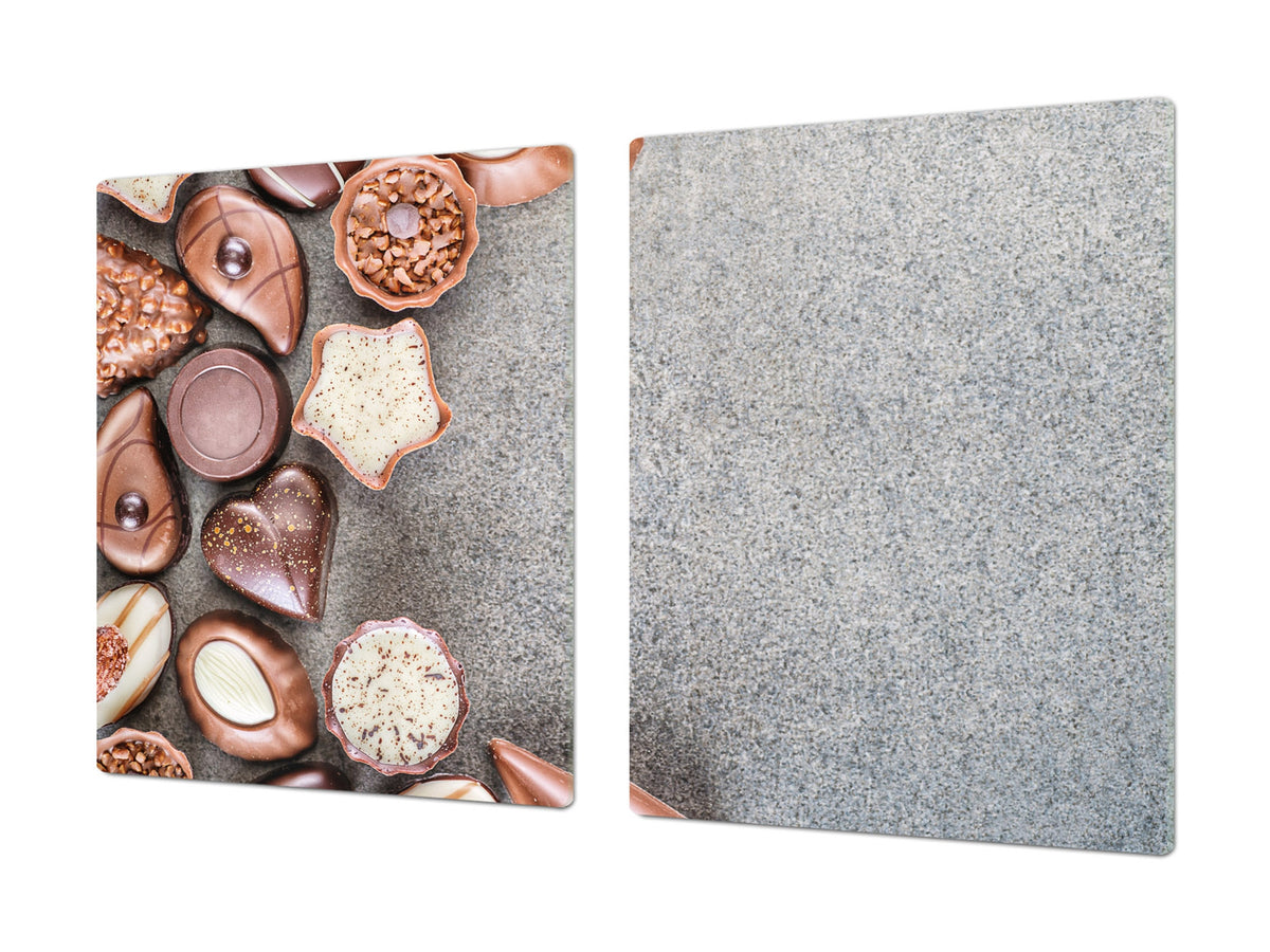 Tempered GLASS Cutting Board - Glass Kitchen Board; Cakes and Sweets Serie DD13 Chocolates 1