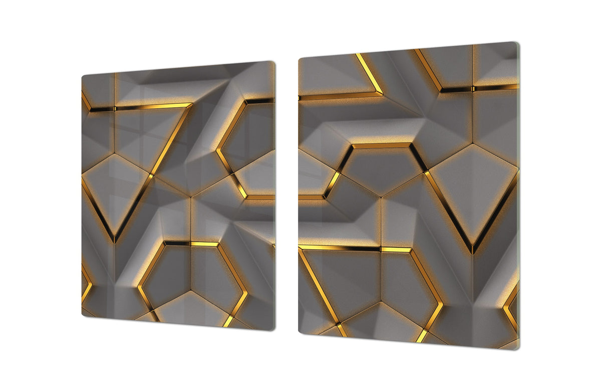 UNIQUE Tempered GLASS Kitchen Board – Impact & Scratch Resistant Cooktop cover – SINGLE: 80 x 52 cm; DOUBLE: 40 x 52 cm; DD39 Colourful Variety Series: Glossy geometric modules