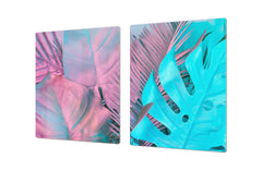 HUGE Cutting Board – Worktop saver and Pastry Board – Glass Kitchen Board DD37 Vintage leaves and patterns Series: Gradient jungle