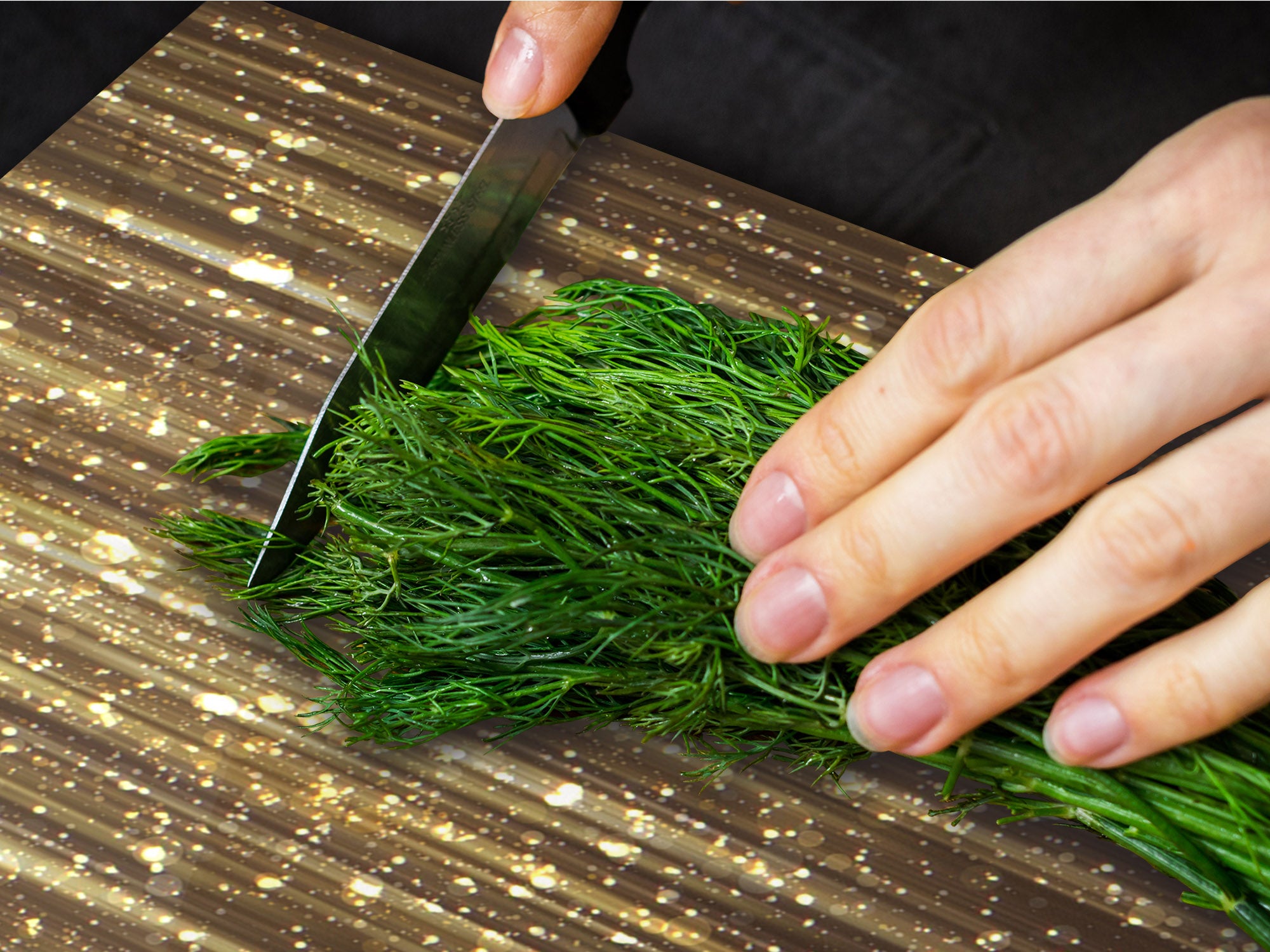 Gigantic Worktop saver and Pastry Board - Tempered GLASS Cutting Board - MEASURES: SINGLE: 80 x 52 cm; DOUBLE: 40 x 52 cm; DD38 Golden Waves Series: Gold glitter