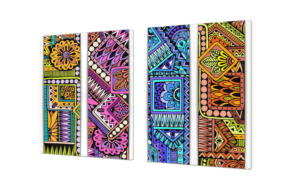 HUGE TEMPERED GLASS CHOPPING BOARD ; Moroccan design Series DD21 Ethnic drawing