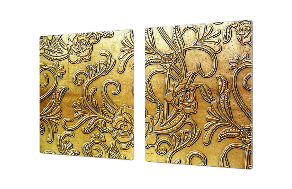 HUGE TEMPERED GLASS COOKTOP COVER – Glass Cutting Board and Worktop Saver – SINGLE: 80 x 52 cm (31,5” x 20,47”); DOUBLE: 40 x 52 cm (15,75” x 20,47”); DD40 Decorative Surfaces Series: Metal flowers
