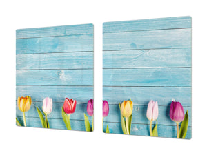 ENORMOUS  Tempered GLASS Chopping Board - Flower series DD06A Colorful tulips 1
