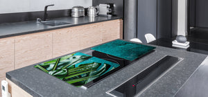 BIG KITCHEN BOARD & Induction Cooktop Cover – Glass Pastry Board – SINGLE: 80 x 52 cm (31,5” x 20,47”); DOUBLE: 40 x 52 cm (15,75” x 20,47”); DD41 Tropical Leaves Series: Tropical leaves background