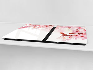 Enorm Schneidbrett aus Hartglas und schützende Arbeitsoberfläche; Flower series DD06A: Cherry blossom 2