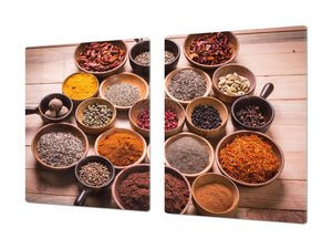 Schneidbrett aus Hartglas und schützende Arbeitsoberfläche – Schneideplatten: Sehr groß Küchenbrett aus Hartglas und Kochplattenabdeckung; spice series DD03B: Indian spices 2