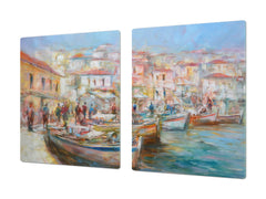 GIGANTIC CUTTING BOARD and Cooktop Cover- Image Series DD05A Italian boats