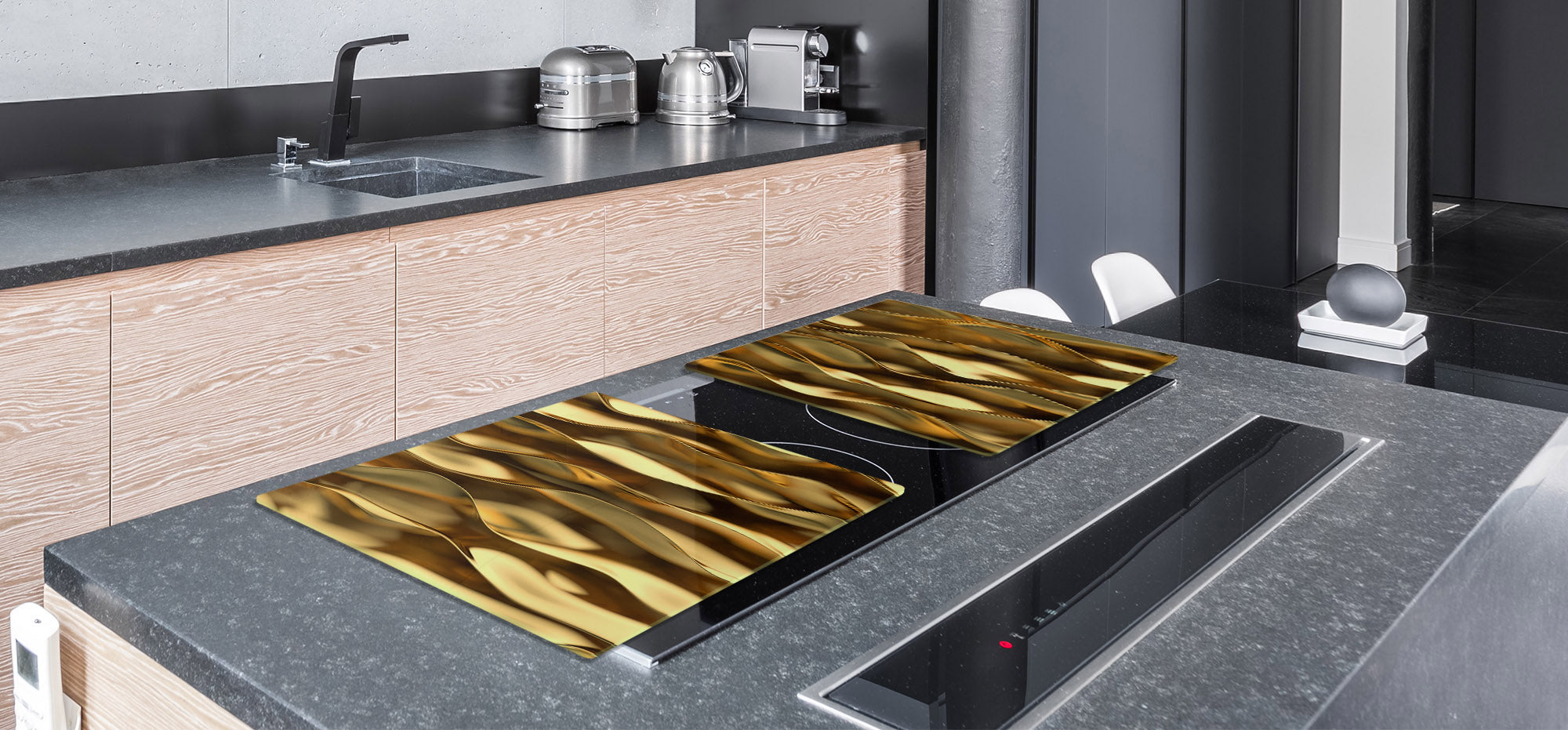 Gigantic Worktop saver and Pastry Board - Tempered GLASS Cutting Board - MEASURES: SINGLE: 80 x 52 cm; DOUBLE: 40 x 52 cm; DD38 Golden Waves Series: Liquid gold 1