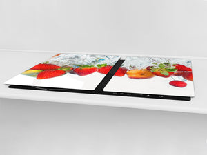 UNIQUE Tempered GLASS Kitchen Board Fruit and Vegetables series DD02 Strawberries