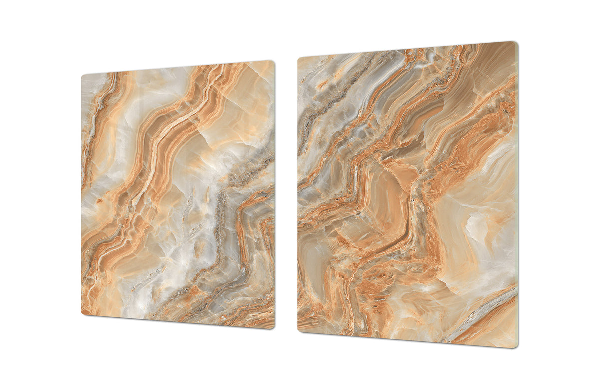 Gigantic Worktop saver and Pastry Board - Tempered GLASS Cutting Board DD21 Marbles 1 Series: Swirls of orange marble