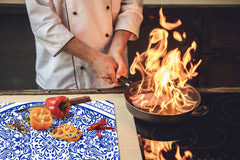 HUGE Cutting Board – Worktop saver and Pastry Board – Glass Kitchen Board DD37 Vintage leaves and patterns Series: Blue Spanish mosaic