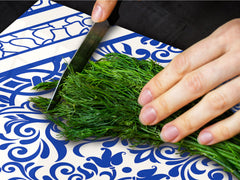 HUGE Cutting Board – Worktop saver and Pastry Board – Glass Kitchen Board DD37 Vintage leaves and patterns Series: Blue Spanish mosaic