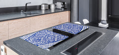 HUGE Cutting Board – Worktop saver and Pastry Board – Glass Kitchen Board DD37 Vintage leaves and patterns Series: Blue Spanish mosaic