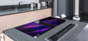 UNIQUE Tempered GLASS Kitchen Board – Impact & Scratch Resistant Cooktop cover – SINGLE: 80 x 52 cm; DOUBLE: 40 x 52 cm; DD39 Colourful Variety Series: Purple fabric 1