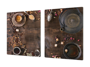 Sehr groß Küchenbrett aus Hartglas und Induktionskochplattenabdeckung; Coffee series DD07: Teapot with coffee 1