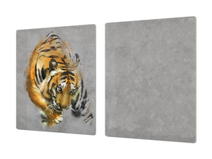 Riesig Schneidbrett aus Hartglas und schützende Arbeitsoberfläche; Animals series DD01: Tiger