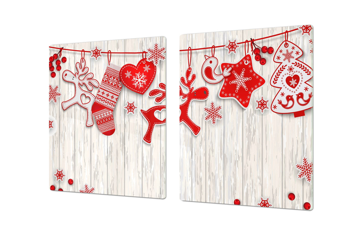 HUGE TEMPERED GLASS COOKTOP COVER - DD30 Christmas Series: Reindeer wreath