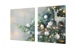 HUGE TEMPERED GLASS COOKTOP COVER - DD30 Christmas Series: Christmas tree on white