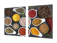 Schneidbrett aus Hartglas und schützende Arbeitsoberfläche – Schneideplatten: Sehr groß Küchenbrett aus Hartglas und Kochplattenabdeckung; spice series DD03B: Indian spices 3
