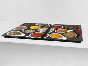 Schneidbrett aus Hartglas und schützende Arbeitsoberfläche – Schneideplatten: Sehr groß Küchenbrett aus Hartglas und Kochplattenabdeckung; spice series DD03B: Indian spices 3