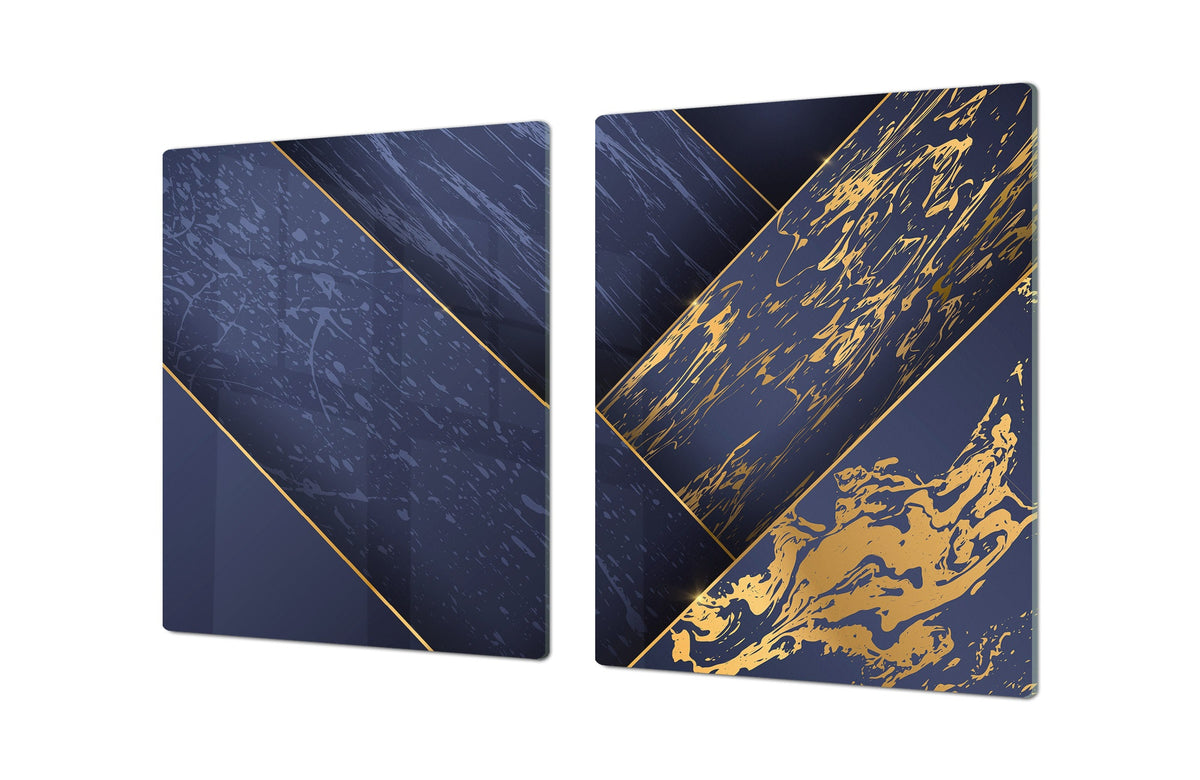 HUGE TEMPERED GLASS COOKTOP COVER – Glass Cutting Board and Worktop Saver – SINGLE: 80 x 52 cm (31,5” x 20,47”); DOUBLE: 40 x 52 cm (15,75” x 20,47”); DD40 Decorative Surfaces Series: Luxury blue panels