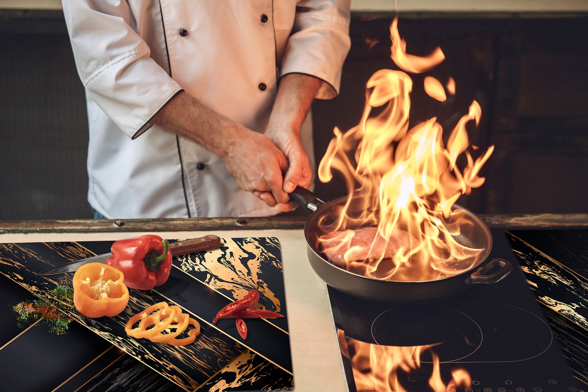 HUGE TEMPERED GLASS COOKTOP COVER – Glass Cutting Board and Worktop Saver – SINGLE: 80 x 52 cm (31,5” x 20,47”); DOUBLE: 40 x 52 cm (15,75” x 20,47”); DD40 Decorative Surfaces Series: Luxury black panels