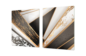 HUGE TEMPERED GLASS COOKTOP COVER – Glass Cutting Board and Worktop Saver – SINGLE: 80 x 52 cm (31,5” x 20,47”); DOUBLE: 40 x 52 cm (15,75” x 20,47”); DD40 Decorative Surfaces Series: Black and white interwoven with gold 2