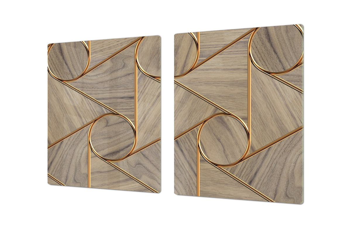 HUGE TEMPERED GLASS COOKTOP COVER – Glass Cutting Board and Worktop Saver – SINGLE: 80 x 52 cm (31,5” x 20,47”); DOUBLE: 40 x 52 cm (15,75” x 20,47”); DD40 Decorative Surfaces Series: Circles and triangles