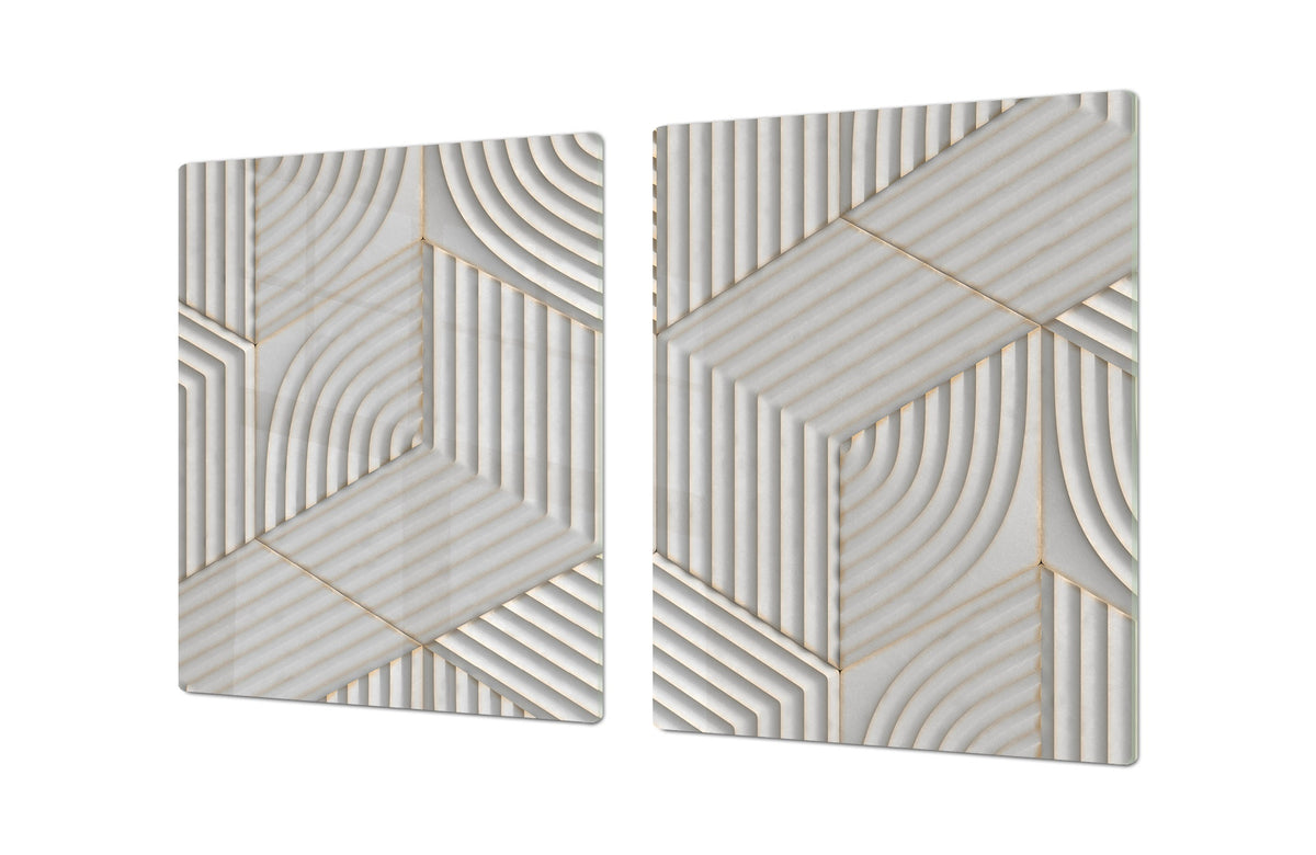 HUGE TEMPERED GLASS COOKTOP COVER – Glass Cutting Board and Worktop Saver – SINGLE: 80 x 52 cm (31,5” x 20,47”); DOUBLE: 40 x 52 cm (15,75” x 20,47”); DD40 Decorative Surfaces Series: White hexagons