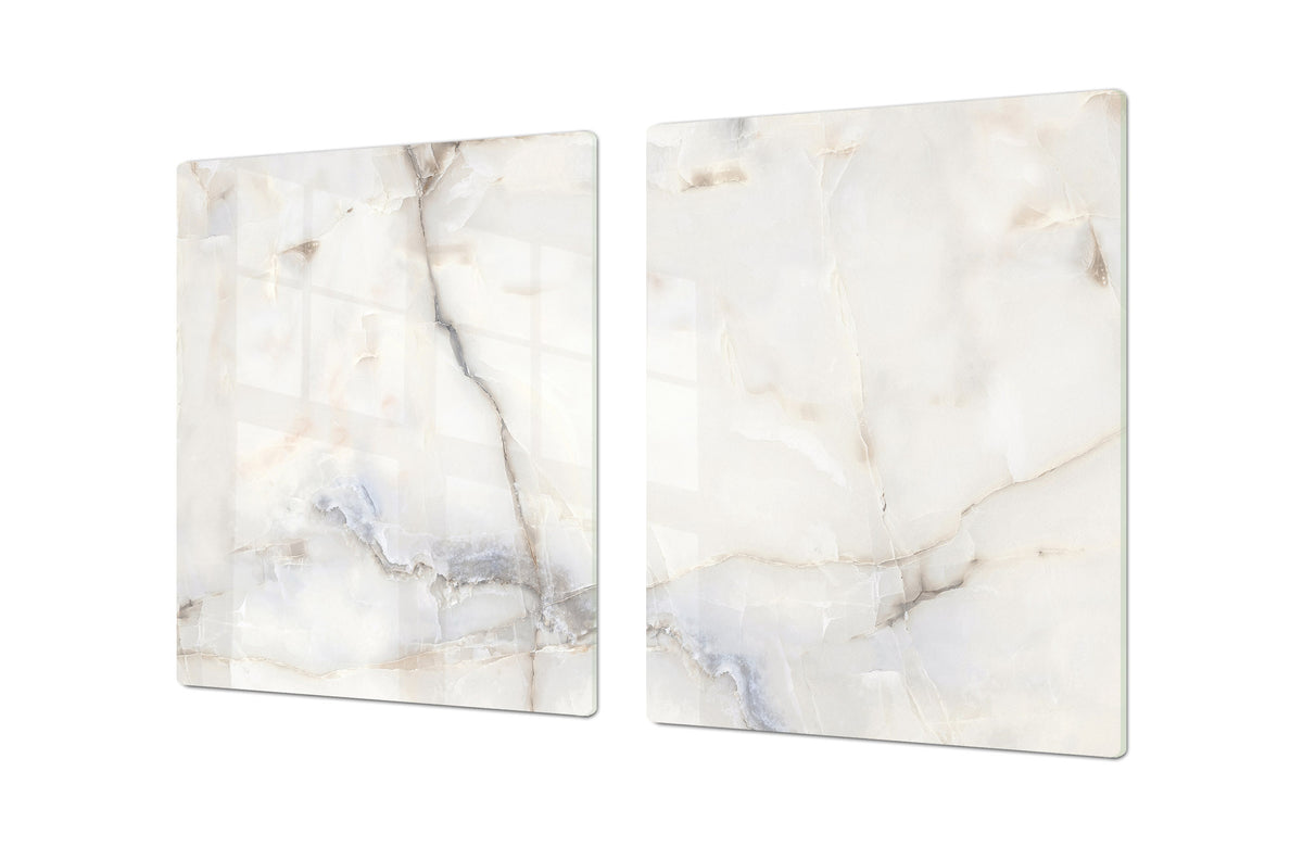Special order for Niki: UNIQUE Tempered GLASS Kitchen Board – Impact & Scratch Resistant Cooktop cover DD32 Marbles 2 Series: White marble design