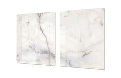 UNIQUE Tempered GLASS Kitchen Board – Impact & Scratch Resistant Cooktop cover DD32 Marbles 2 Series: White marble design