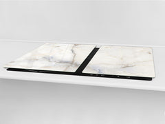UNIQUE Tempered GLASS Kitchen Board – Impact & Scratch Resistant Cooktop cover DD32 Marbles 2 Series: White marble design