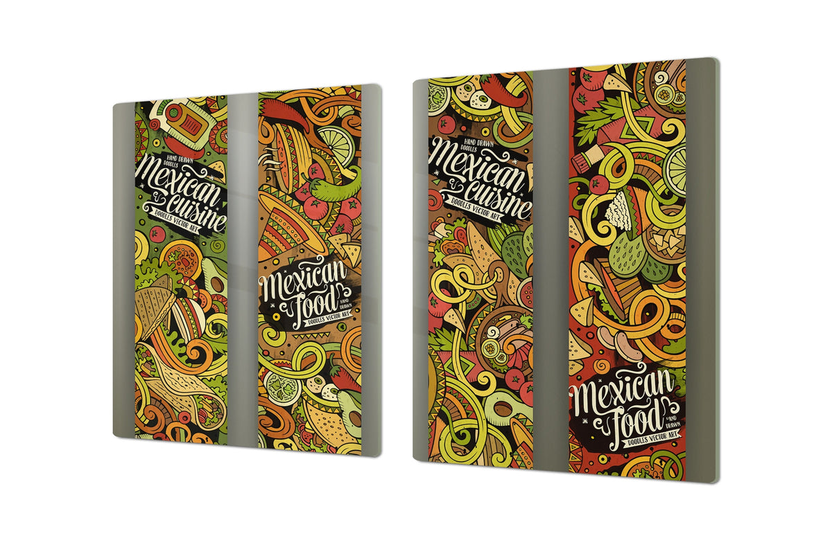 BIG KITCHEN BOARD & Induction Cooktop Cover – Glass Pastry Board - Food series DD16 Mexiacan food