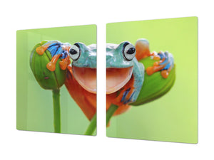 Riesig Schneidbrett aus Hartglas und schützende Arbeitsoberfläche; Animals series DD01: A smiling frog 1