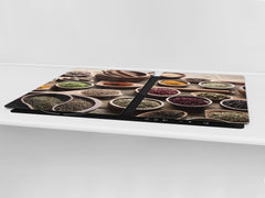 Schneidbrett aus Hartglas und schützende Arbeitsoberfläche – Schneideplatten: Sehr groß Küchenbrett aus Hartglas und Kochplattenabdeckung; spice series DD03B:  Mosaic with spices 7