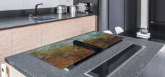 BIG KITCHEN BOARD & Induction Cooktop Cover – Glass Pastry Board DD34 Rusted textures Series: Colorfoul tarnished copper
