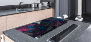 BIG KITCHEN BOARD & Induction Cooktop Cover – Glass Pastry Board – SINGLE: 80 x 52 cm (31,5” x 20,47”); DOUBLE: 40 x 52 cm (15,75” x 20,47”); DD41 Tropical Leaves Series: Fluorescent jungle