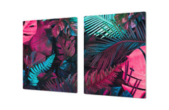 HUGE Cutting Board – Worktop saver and Pastry Board – Glass Kitchen Board DD37 Vintage leaves and patterns Series: Abstract tropical leaves