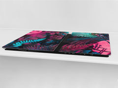 HUGE Cutting Board – Worktop saver and Pastry Board – Glass Kitchen Board DD37 Vintage leaves and patterns Series: Abstract tropical leaves