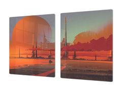 Tempered GLASS Chopping Board – Enormous Induction Cooktop Cover - City Series DD12 Desert city