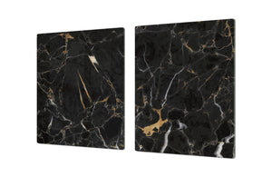 UNIQUE Tempered GLASS Kitchen Board – Impact & Scratch Resistant Cooktop cover DD32 Marbles 2 Series: Gold ripples on black background